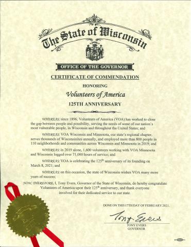 Governor Evers Signed Commendation