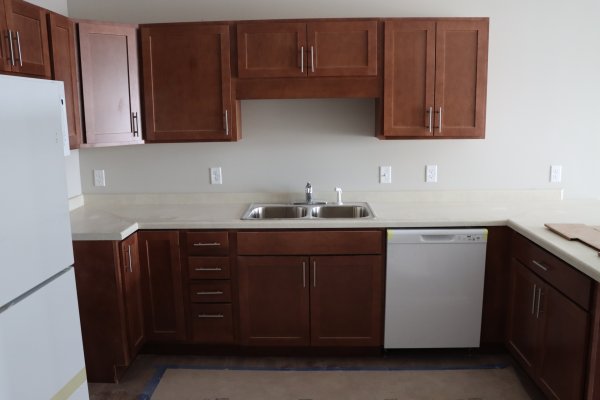 a recently constructed apartment kitchen